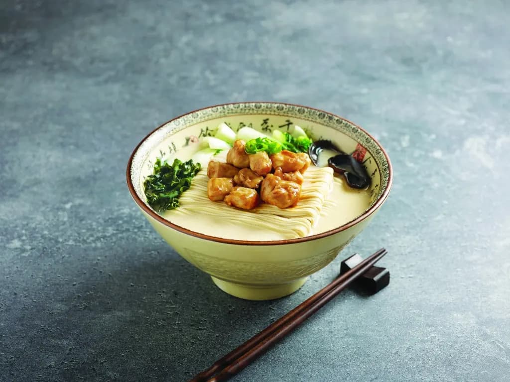 Noodle with Chicken Breast Meat in Thick Chicken Soup